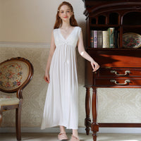 French V-Neck Sleeveless Long Nightdress