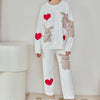 Heart And Rabbit Half-Pile Flannel Pullover Long-Sleeved Pant Pajamas Set