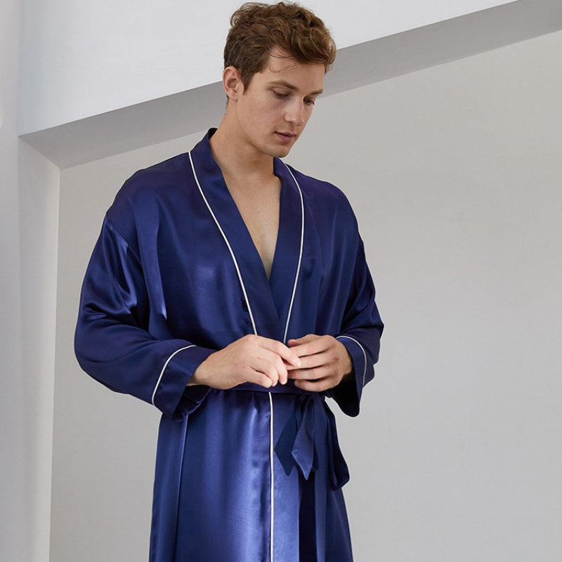 19 Momme Mulberry Silk Men's Long Sleeve Trousers Robe Set