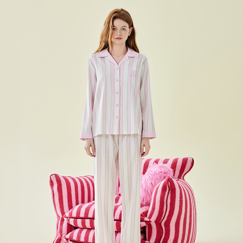 Lyocell Striped Long Sleeve Pants Pajamas Set