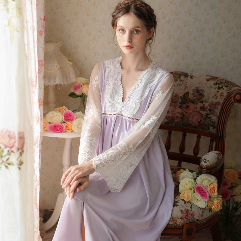 French Lace Mesh V-Neck Nightdress