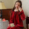 Elegant Square Neck Bow Velvet Long Sleeve Trousers Pajamas Set