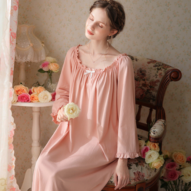 French Crew-Neck Long-Sleeved Nightdress