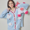 Blue Cloud Half-Pile Flannel Long Sleeve Trousers Pajamas Set