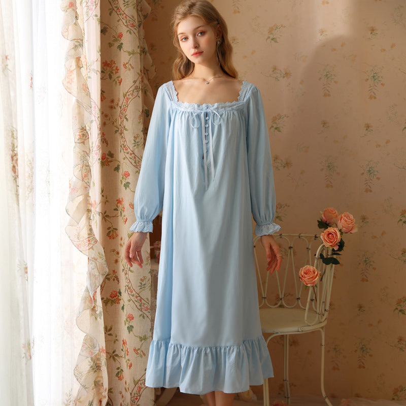 Palace Style Cotton Long-Sleeved Nightdress