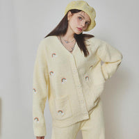 Yellow Rainbow Half-Pile Long Sleeve Trousers Pajamas Set