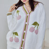 White Cherry Half-Pile Long Sleeve Trousers Pajamas Set