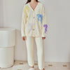 Yellow Bow Embroidery Half-Pile Flannel Long Sleeve Trousers Pajamas Set