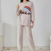 Khaki Rainbow Half-Pile Flannel Pullover Long Sleeve Trousers Pajamas Set