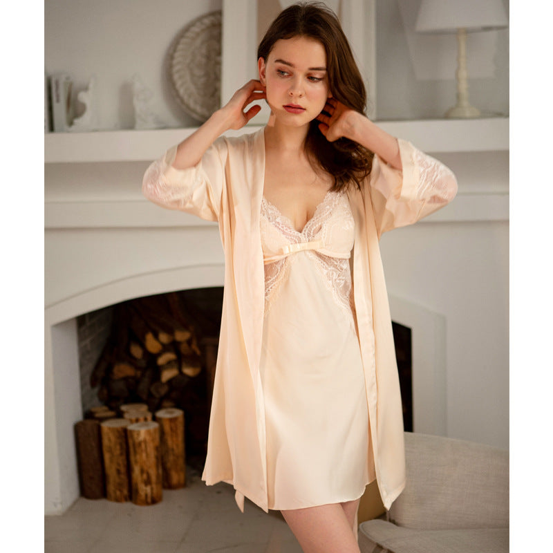 Bowknot Lace Nightdress Set