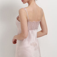 16 Momme Mulberry Silk Lace Suspender Backless Mini Nightdress