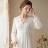 Gauze Lace Long-Sleeved Nightdress With Puff Sleeves