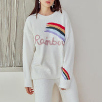 White Rainbow Half-Pile Flannel Pullover Long Sleeve Trousers Pajamas Set