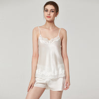 16 Momme Mulberry Silk Lace Camisole Shorts Pajama Set