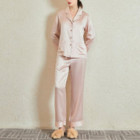 22 Momme Mulberry Silk Lapel Long Sleeve Trousers Pajamas Set