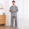 19 Momme Mulberry Silk Men's Vertical Stripe Long Sleeve Trousers Pajamas Set