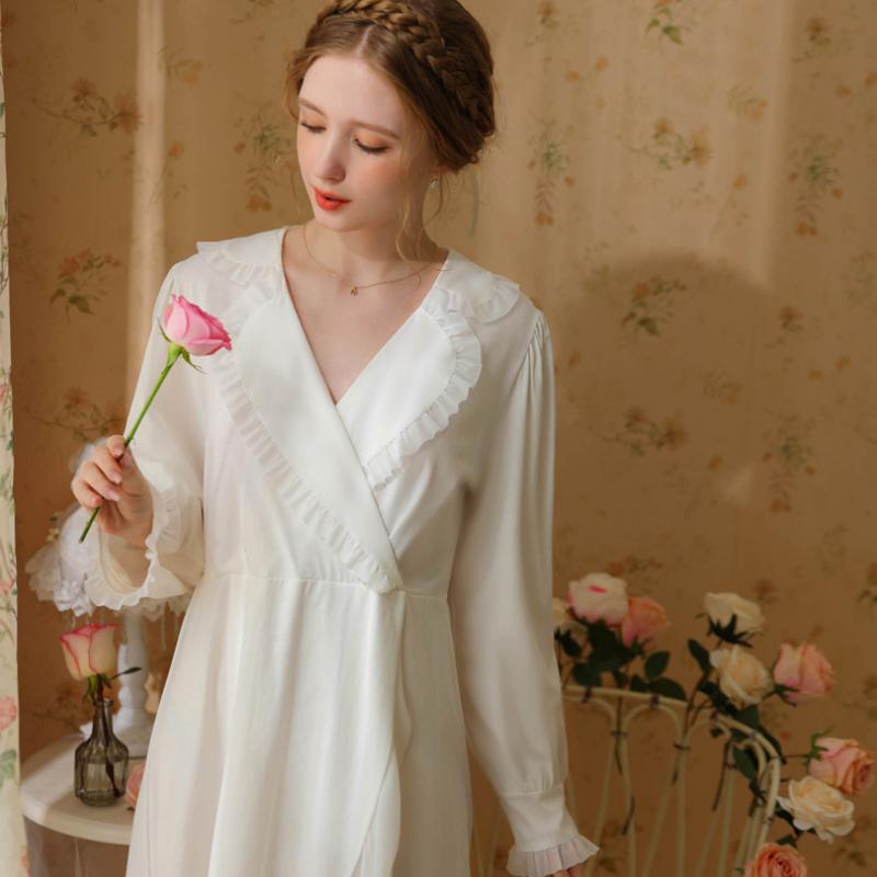 Vintage Court Style Gauze Hem Long Sleeved Nightdress