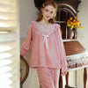 Cute Lace V-Neck Velvet Long Sleeve Pants Pajamas Set