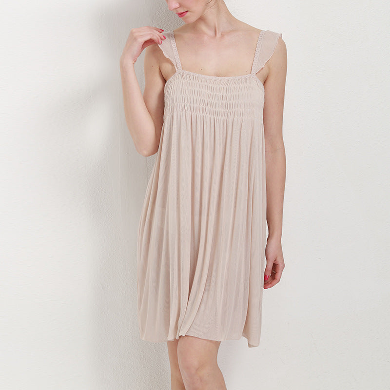 16 Momme Mulberry Silk Suspender Mesh Nightdress