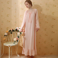 Simple Square Collar Long-Sleeved Nightdress