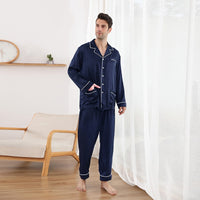 22 Momme 100% Mulberry Silk Men's Long Sleeve Trousers Pajamas Set