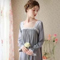 French Lace Square Collar Flared Sleeve Nightdress