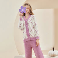 Plaid Coral Velvet Long Sleeve Trousers Pajamas Set