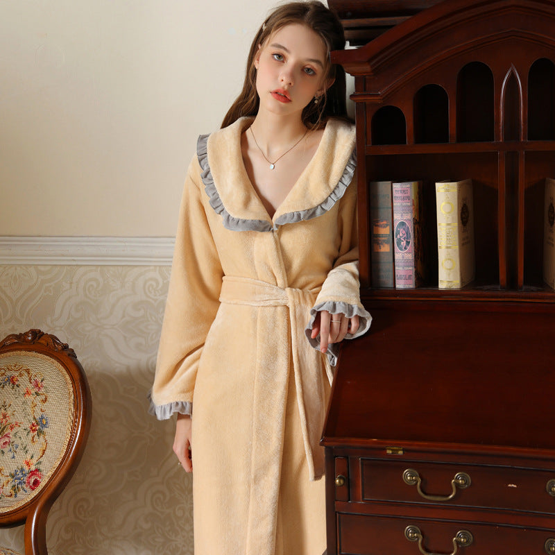 Vintage Yellow Lapel Velvet Long-Sleeved Robe