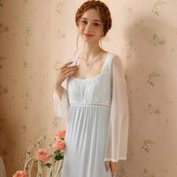 Elegant Gauze Square Collar Long Sleeve Nightdress