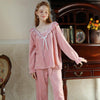 Cute Lace V-Neck Velvet Long Sleeve Pants Pajamas Set