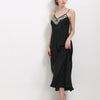 16 Momme Mulberry Silk Lace Black Suspender Long Nightdress