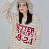 Yellow Purple Stripe Letter Embroidery Half-Pile Flannel Pullover Long-Sleeved Nightdress