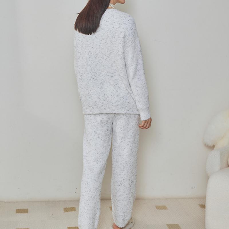 Black Bow Half-Pile Flannel Long Sleeve Trousers Pajamas Set