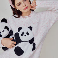 Pink Panda Half-Pile Flannel Pullover Long-Sleeved Pant Pajamas Set