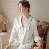 White V-Shaped Low Neck Long Sleeve Pants Pajamas Suit