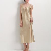 16 Momme Mulberry Silk Suspender V-Neck Long Nightdress