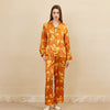 19 Momme Mulberry Silk Orange Print Long Sleeve Trousers Pajamas Set