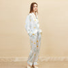 19 Momme Mulberry Silk Small Daisy Print Long Sleeve Trousers Pajamas Set