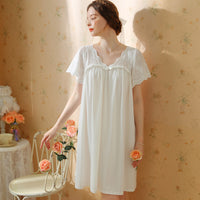 French Sweet Lace Short-Sleeved Nightdress