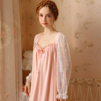 Sweet Cotton Lace Long-Sleeved Nightdress