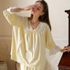 Cute V-Neck Lace Long Sleeve Pants Pajamas Set