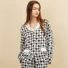 19 Momme Mulberry Silk Houndstooth Long Sleeve Trousers Pajamas Set