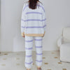 Yellow Stripe Half-Pile Long Sleeve Trousers Pajamas Set