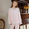 Elegant Square Neck Bow Velvet Long Sleeve Trousers Pajamas Set