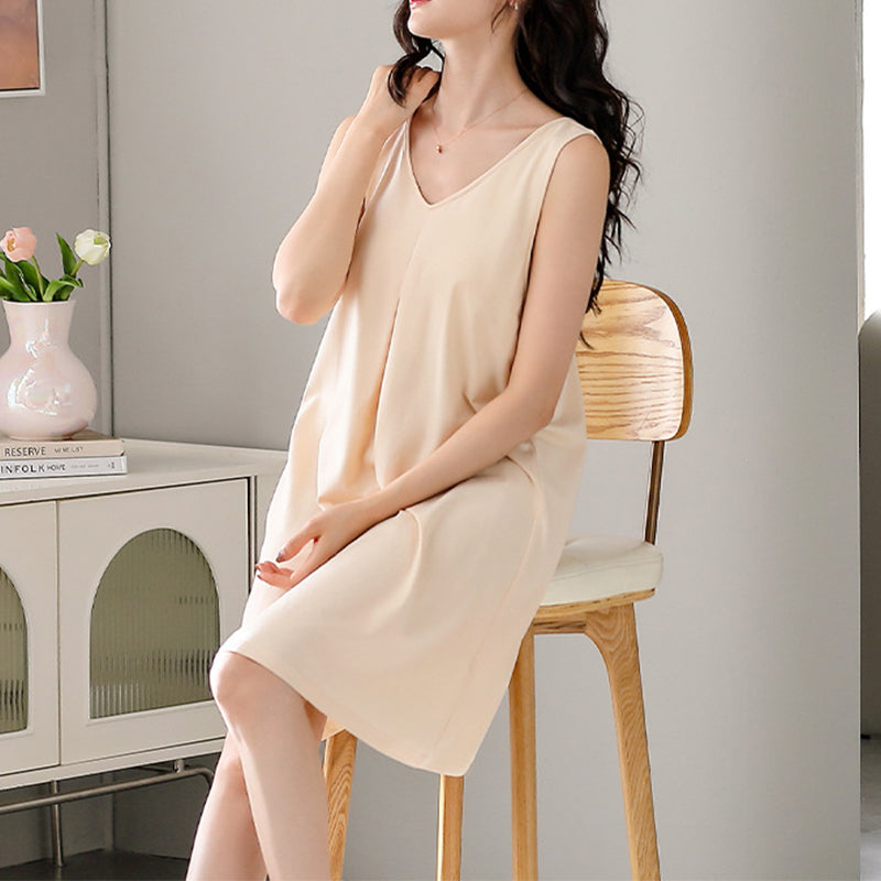 Solid Modal Cotton V-neck Nightdress