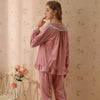 Solid Color Doll Collar Lace Velvet Long Sleeve Pants Pajamas Set