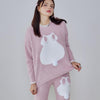 Pink Back of rabbit Half-Pile Flannel Pullover Long Sleeve Trousers Pajamas Set