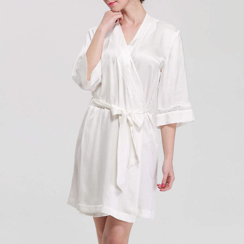 16 Momme Mulberry Silk Lace Three Quarter Sleeve Robe