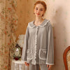 Elegant Lapel Lace Velvet Long Sleeve Trousers Pajama Set