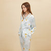 19 Momme Mulberry Silk Small Daisy Print Long Sleeve Trousers Pajamas Set